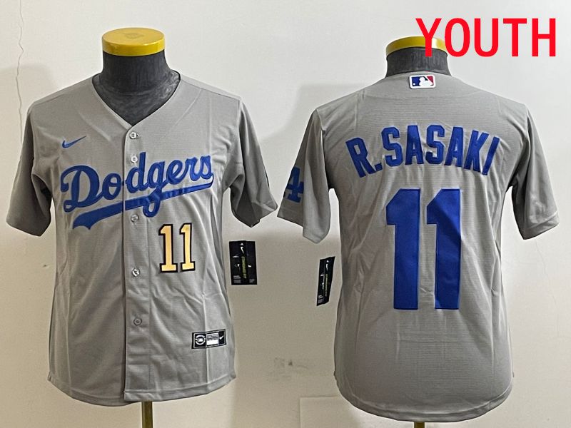 Youth Los Angeles Dodgers #11 R.Sasaki Grey Game 2025 Nike MLB Jersey style 10->youth mlb jersey->Youth Jersey